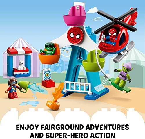 LEGO DUPLO MARVEL SPIDER-MAN & חברים: FUNFAIR ADVENTURE 10963 יריד גן עם צעצוע מסוק, ספיידי והולק דמויות,