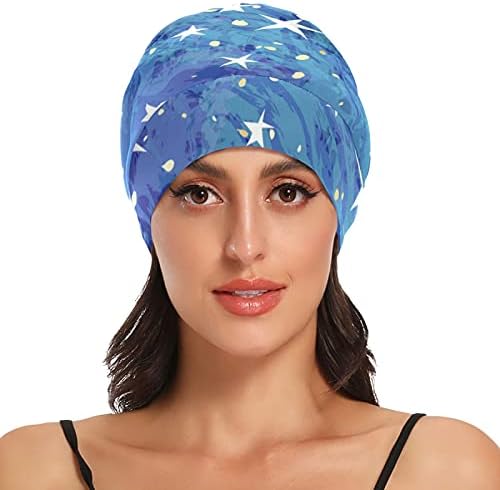 כובע עבודה של כובע שינה כפפות כפיות כוכבים כוכבי שמיים כחולים לנשים לעטוף לילה בגדי שיער
