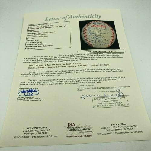 1996 קבוצת ינקיס חתמה על סדרת העולם בייסבול דרק ג'טר מריאנו ריברה JSA - כדורי בייסבול חתימה