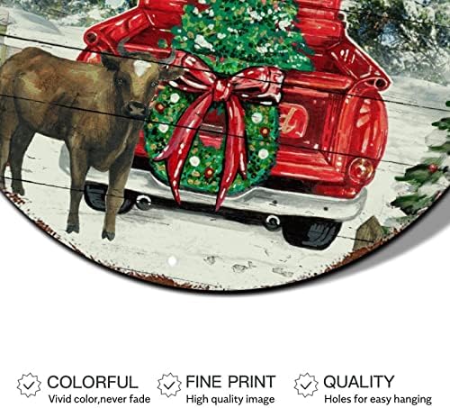 שלט חג מולד שמח בית חווה שלג גנום משאית עגולה מתכת פח שלט חג המולד שמחה עיצוב שלט מתכת מרופט לקיר דלת