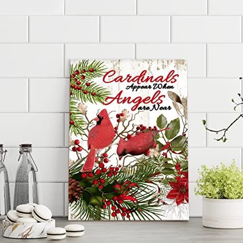 ציפור אדומה מופיעה כשמלאכים נמצאים בקרבת שלט עץ וינטג 'חג המולד דבקון זר זרי תלייה שלט קיר קיר קיר קיר
