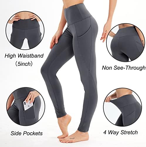 חותלות Hltpro עם כיסים לנשים - מכנסי יוגה בקרת בטן מותניים גבוהים במותניים מכנסיים יוגה