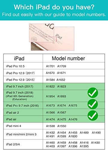 iPad 9.7 2018/2017 מארז, iPad Air 2, iPad Air, Pro 9.7 מארז, מארז עור מגן, מעמד מתכוונן עמדת אוטומטית/שינה