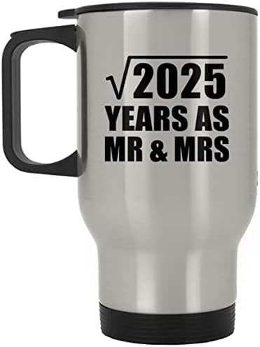 תכנון 45 שנה שורש ריבועי של 2025 שנים כמר & MRS, ספל נסיעות כסף 14oz כוס מבודד מפלדת אל חלד, מתנות ליום