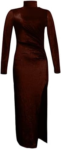 שמלות נוקמופו לנשים 2023 מסיבת אופנה מוצק צבע מותניים צמוד לפרוע פיצול עם צווארון ארוך שרוול שמלה