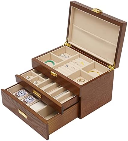 קופסאות תכשיטים של Tbvechi לאחסון, 3 מארז תכשיטי עץ לשכבות ואחסון משקפי ראייה ומשקפי שמש משקפי שמש תצוגה