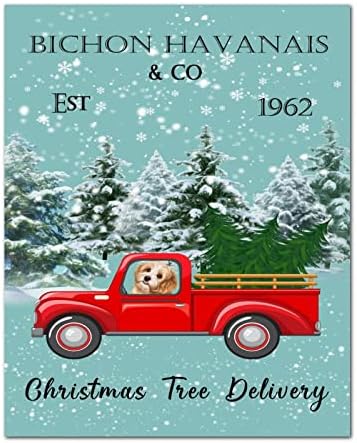 משלוח עץ חג המולד שלטי עץ רטרו רוטווילר משאית אדומה, לוח קיר חיובי, שלום עיצוב חורף עץ חווה קיר קיר