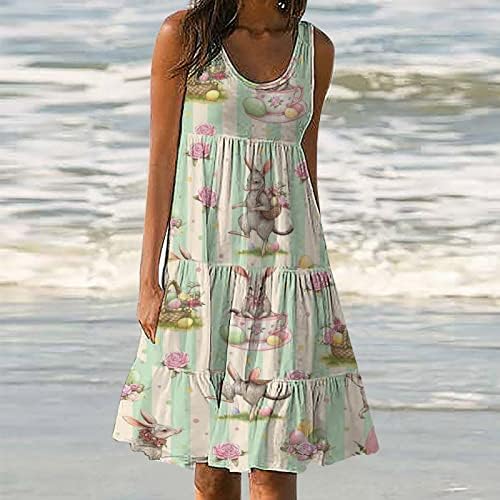 שמלת הדפס ביצה של פסחא לנשים 2023 שמלת בוהו מזדמנת של קיץ פרוע שמלות חוף מידי ללא שרוולים ללא שרוולים