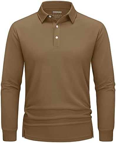 חולצות פולו גולף גולף לגברים של טאקוואסן מהיר לחות יבש מהיר חולצת שרוול ארוך משקל קל משקל עם 3 כפתורים