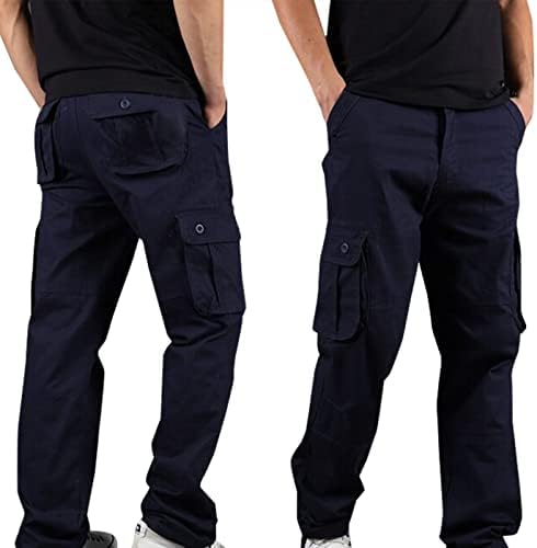 מכנסי מטען לגברים מסוגננים צבע אחיד רב-כיסים עיצוב היפ הופ קיץ כותנה דקה ספורט ספורט ישר מכנסיים ישר