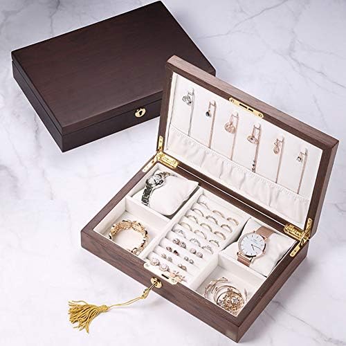 קופסאות תכשיטים לנשים, מארגן אחסון תכשיטים הניתן לנעילה, 2 שכבות תצוגת תכשיטים קופסת אחסון לשרשרת עגיל