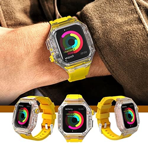 Kavju חדש 44 ממ 45 ממ 41 ממ 40 ממ 40 ממ יוקרה שקוף רצועת פלואורובבר לרצועת Apple Watch Series 8/7 Iwatch