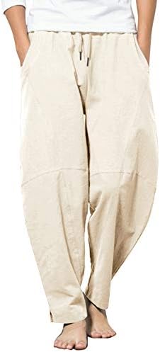 מכנסי פשתן כותנה של קואופנדי מכנסיים הרם מזדמנים מכנסי חוף יוגה רופפים