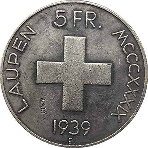 מטבע אתגר שוויץ 1939 5 פרנקן קרב על מטבעות עותק מעותק מעות
