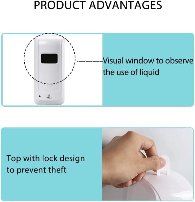 מתקן סבון אוטומטי, Fengjie נוזל נוזלי נוזל יד נוזל מתקן קיר רכוב סוללה המונע על קיבולת 1000 מל, לבן