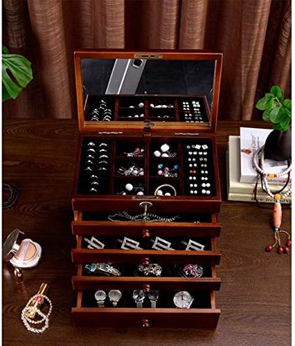 QTT תכשיטים קופסת חזה קופסאות תכשיטים מעץ עם מנעול 5 שכבות גדולות קופסאות אחסון קופסאות אחסון קופסת