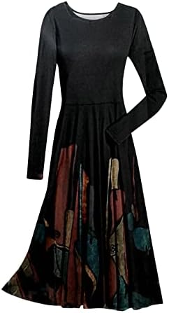 שמלות קוקטייל של נוקמופו שרוול ארוך אופנה מזדפנת מודפסת צוואר עגול סוודר שמלת שרוול ארוך