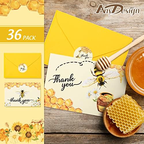 כל עיצוב דבורה תודה לך כרטיסי בתפזורת 36 חבילה תודה לך הערות עם התאמת חותם מדבקות צהוב מעטפות חמניות