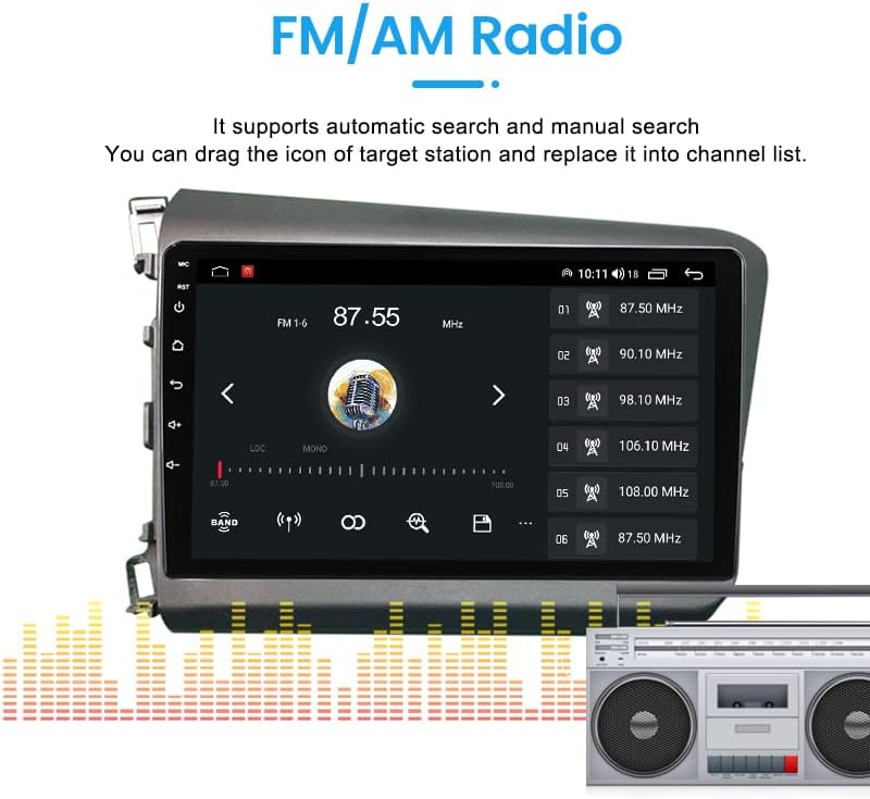 אנדרואיד 11 סטריאו רדיו לרכב להונדה סיוויק 2012-2015, ביורון 9 אינץ