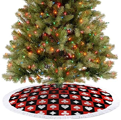 לוח שחמט של כרטיס פוקר חצאית עץ חג המולד אדום שחור אדום חצאית עץ עגול עגול עגול עגול חג המולד עם קצה