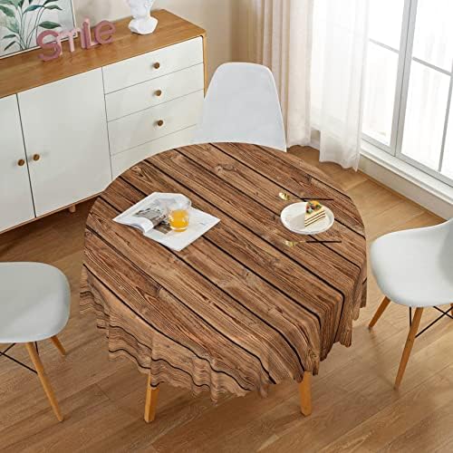 עגול עץ מפת שולחן 70 אינץ עמיד למים חוות עץ שולחן בד, בד בצבע עץ שולחן כיסוי עבור מורדן מטבח, כפרי עץ