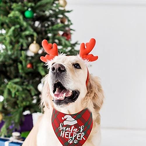 סט של 2 כלבי חג המולד בנדנה משובצים משולשים משולשים אביזרים אביזרי צעיף לחיות מחמד לכלבים