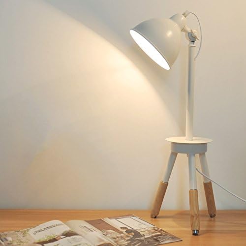 COTCLO -180 ° מנורות שולחן מתכווננות, LED מודרני לבנה ברזל לבן מעץ מוצק קישוט חצובה קריאה מנורת רצפה