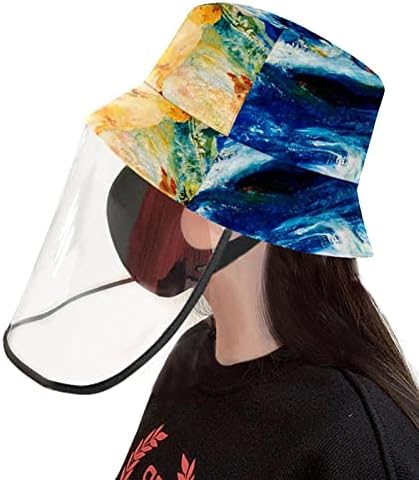 כובע מגן למבוגרים עם מגן פנים, כובע דייג כובע אנטי שמש, פרחי וינטג 'פרחים דגי אגם פרחים