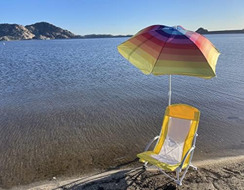כיסא חוף WGOS, כיסא חוף עם מטריה, כסא חוף למבוגרים כיסא קמפינג גבוה גב עם מטריה וקירור, נייד וקל משקל