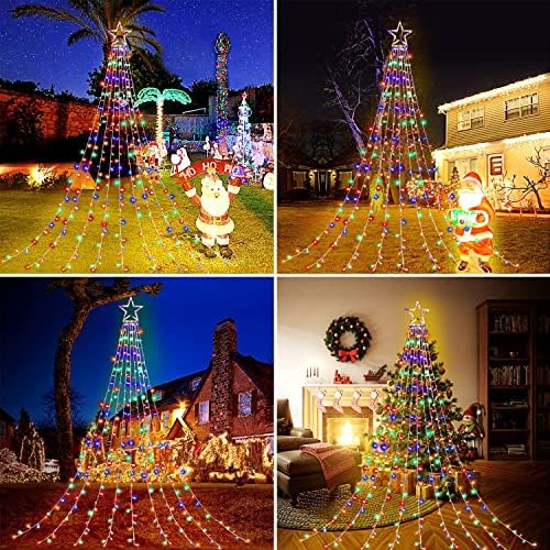 OKURA CERFLYER אורות קישוט לחג המולד, אורות חג מולד חיצוניים, 320 LED LED 16.4 רגל עץ כוכב טופר טופר