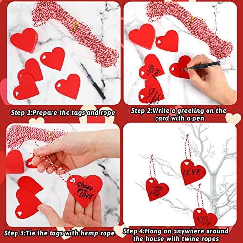 קימובר 150 יחידות ולנטיין אדום מתנה תגים, לב בצורת קראפט נייר תליית תגים עם חוט עבור חג האהבה מסיבת