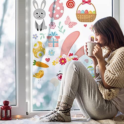 מגרש מפלר וינטג 'ארנב מדבקות מזכוכית מדבקות לחג קישוטי חג אביב ילדים חדר בית מטבח דקור מדבקות אופנה