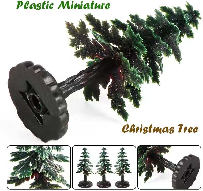 20 חתיכות מיניאטורי עץ 2.68 אינץ דגם עצי רכבת נוף נוף אורן עם בסיס מזויף עצי עבור חג המולד קישוט עשה