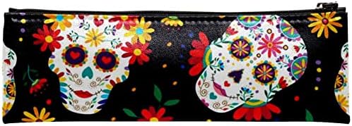 תיק קוסמטי של TbouoBt לנשים, שקיות איפור מרחב טאלה שיא מתנת נסיעות, פרחי גולגולת סוכר מקסיקנית פרחי