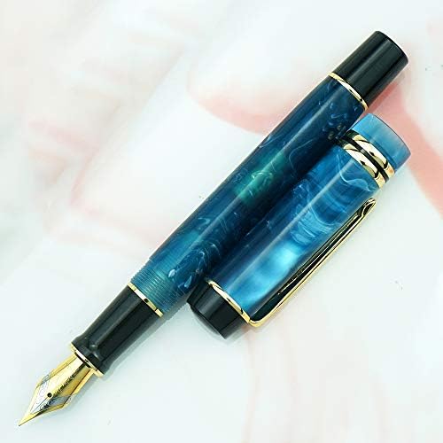 Kaigelu 316 Acrylic Celluloid Fountain Pen Nib בינוני עם ממיר דיו - מערבולת כחולה