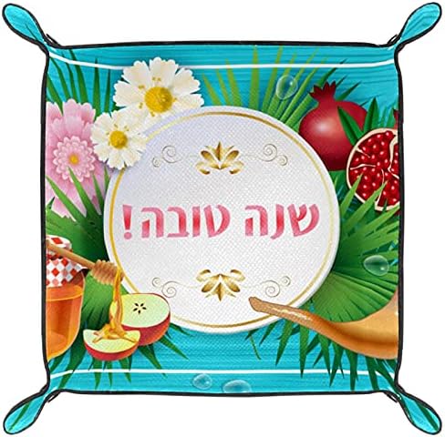 מגש שירות עור, מגש קוביות מחזיק מרובע מתקפל, צלחת מארגן שידה לשינוי מפתח מטבע, צמחים טרופיים פרח שנה