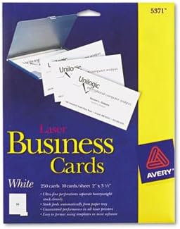 כרטיסי ביקור להדפסה דו-צדדית, לייזר, 2 על 3-1/2, לבן, ללא ציפוי, 250 / חבילה, סך הכל 5 יחידות, נמכר