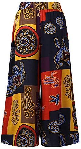 מכנסי רגל רחבים של Wocachi לנשים מכנסי הדפס דשיקי מסורתיים אפריקאים