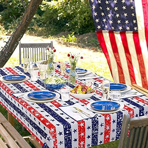 4 ביולי שולחן שולחן, כוכבים ופסים שולחן שולחן, כיסוי שולחן חגיגה אמריקאי פטריוטי למסיבה חיצונית לחג