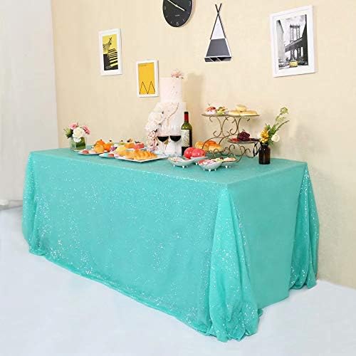 GFCC נצנצים אקווה ירוק שולחן שולחן נצנצים למסיבה למשך חתונה 90x132 אינץ 'מלבן נוצץ שולחן שולחן עוגת