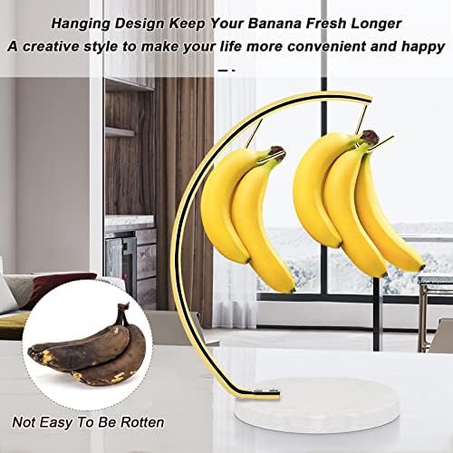 מחזיק בננה של Livabber עם בסיס שיש, קולב בננה מתכתית דוכן עץ מודרני עם וו, שומר בננה עמיד מארגן אחסון