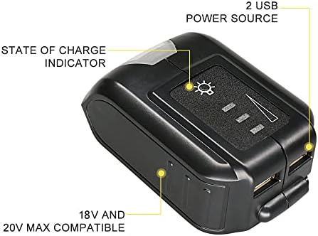מתאם מטען טלפון USB של EOHJAR עבור DEWALT 20V DCB090 סוללה, מתאם מקסימום 18V עד 20V עם תאורת עבודת LED