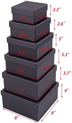 לייפורפיטון כיכר קופסות מתנה עם מכסים סט של 6 שחור קינון אריזת מתנה עבור עבור שושבינה הצעת חתונה יום