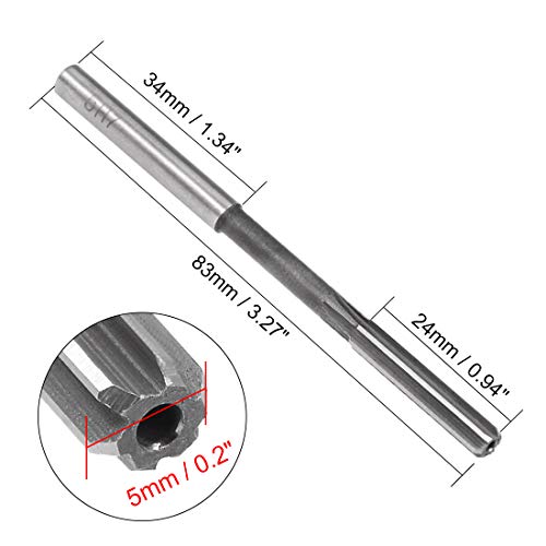 Uxcell Chusking Reamer 5 ממ, H7 HSS Lathe Machine Reamer 6 חלילים ישרים, כלי חיתוך טחינת שוק עגול, מקדח