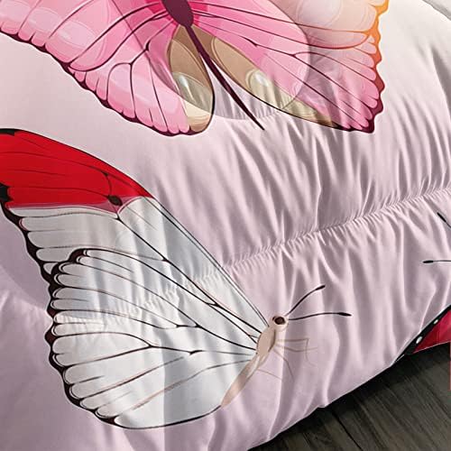 שמיכת פרפר ורודה של BSNTHO סט מיטה פרפר אדום מעופף פרפר מעופף מיטה מיטה בגודל תאום שמיכה לבעלי חיים