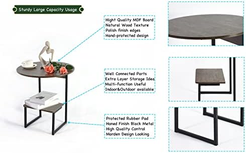 שולחן קצה נולה לסלון, שולחן מבטא עגול שולחנות 2 קומות עם אחסון,שידת לילה קטנה, שולחן צד מתכת שחור ח20