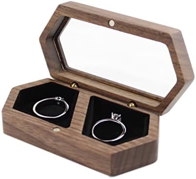 קופסת טבעת מעץ מכסה שקוף טבעות זוג טבעות לאירוס