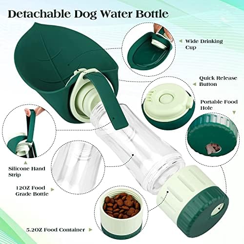 בקבוק מים לחיות מחמד לכלב, מתקן מים לחיות מחמד לכלב נייד עם כוס שתייה ומיכל מזון קערת הוכחת דליפה