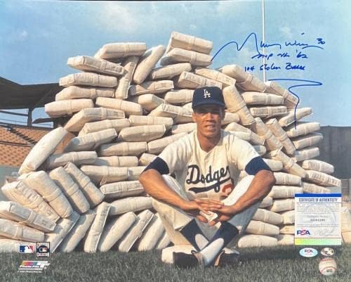 Maury Wills - לוס אנג'לס דודג'רס חתמה על 16x20 צילום W. כתובת- PSA AG91598 - תמונות MLB עם חתימה