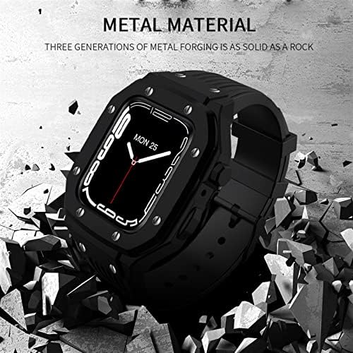 Vevel for Apple Watch Series 7 מארז שעון סגסוגת Man 44 ממ 42 ממ 45 ממ גומי מתכת יוקרתי גומי נירוסטה